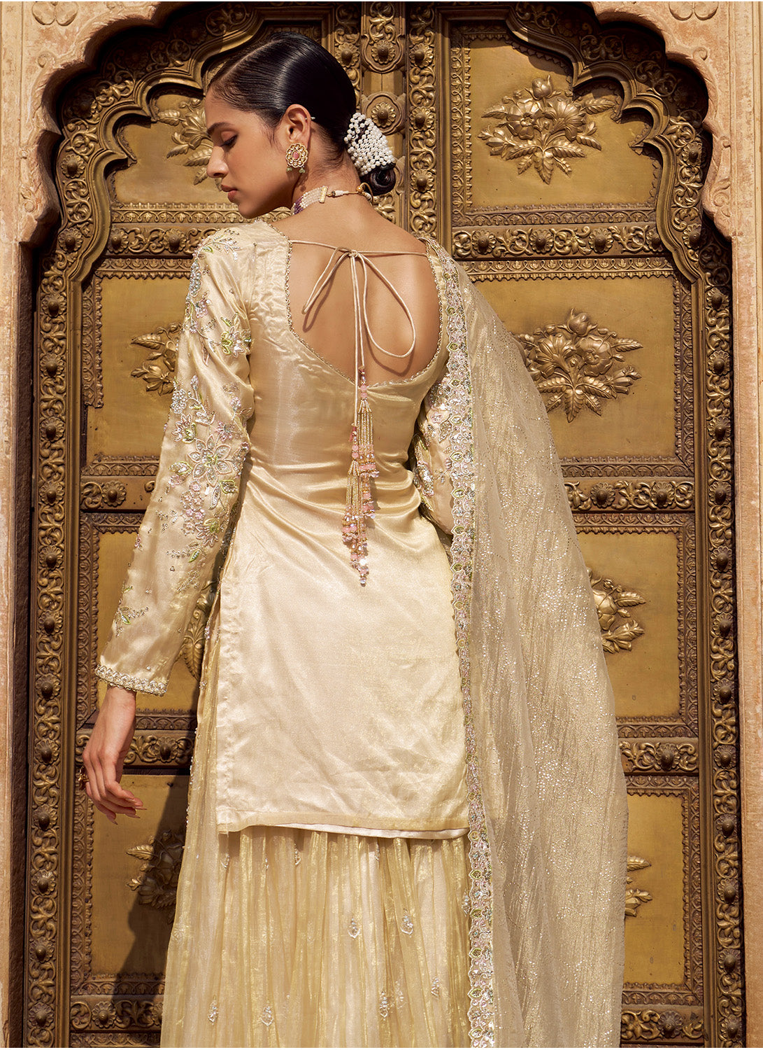 Gold Embroidered Tissue Sharara