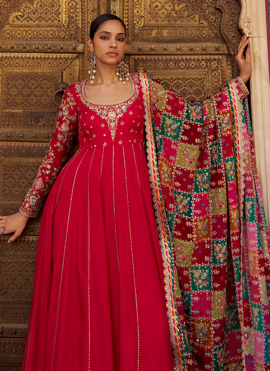 Pink Embroidered Viscose Silk Anarkali