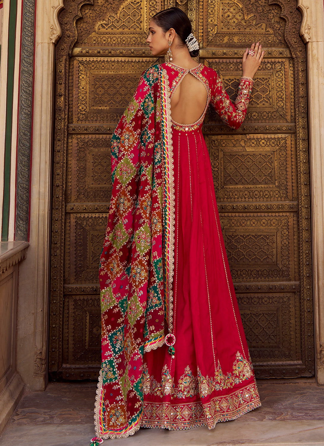 Pink Embroidered Viscose Silk Anarkali