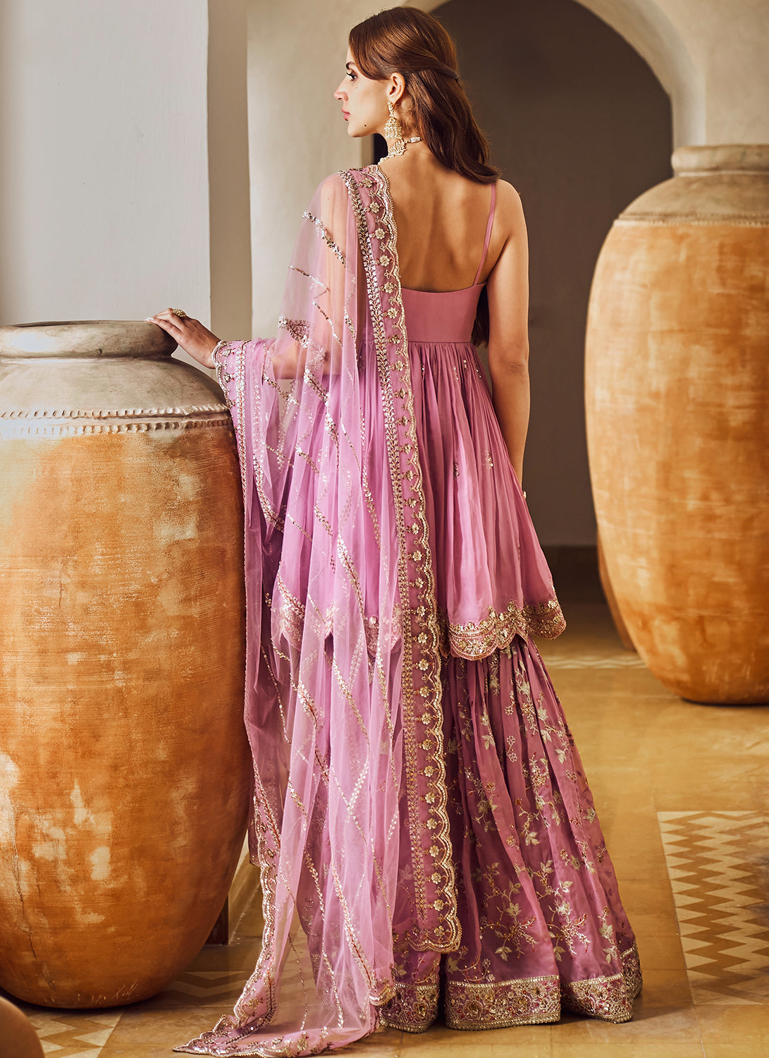 Lilac Rose Embroidered Gharara Suit