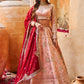 Nude Pink and Red Embroidered Lehenga