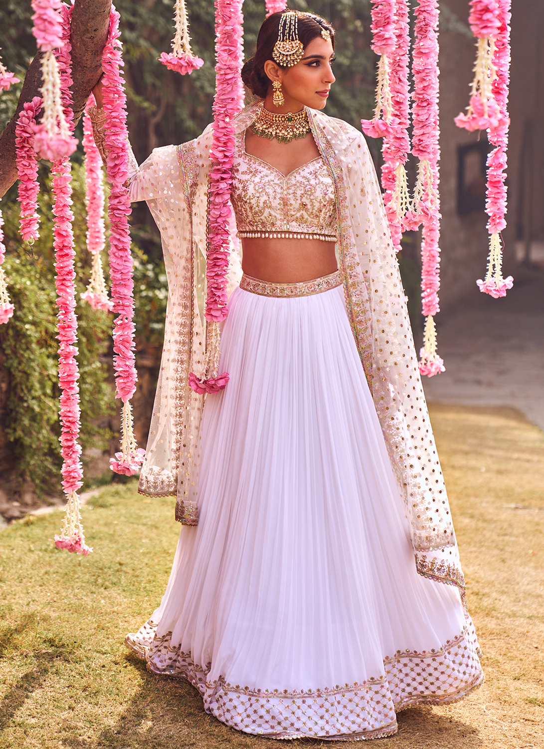 White and Gold Embroidered Lehenga