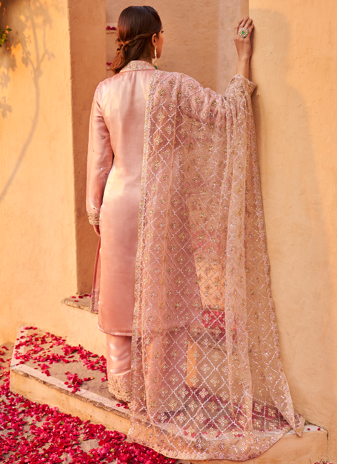 Blush Pink Embroidered Palazzo Suit