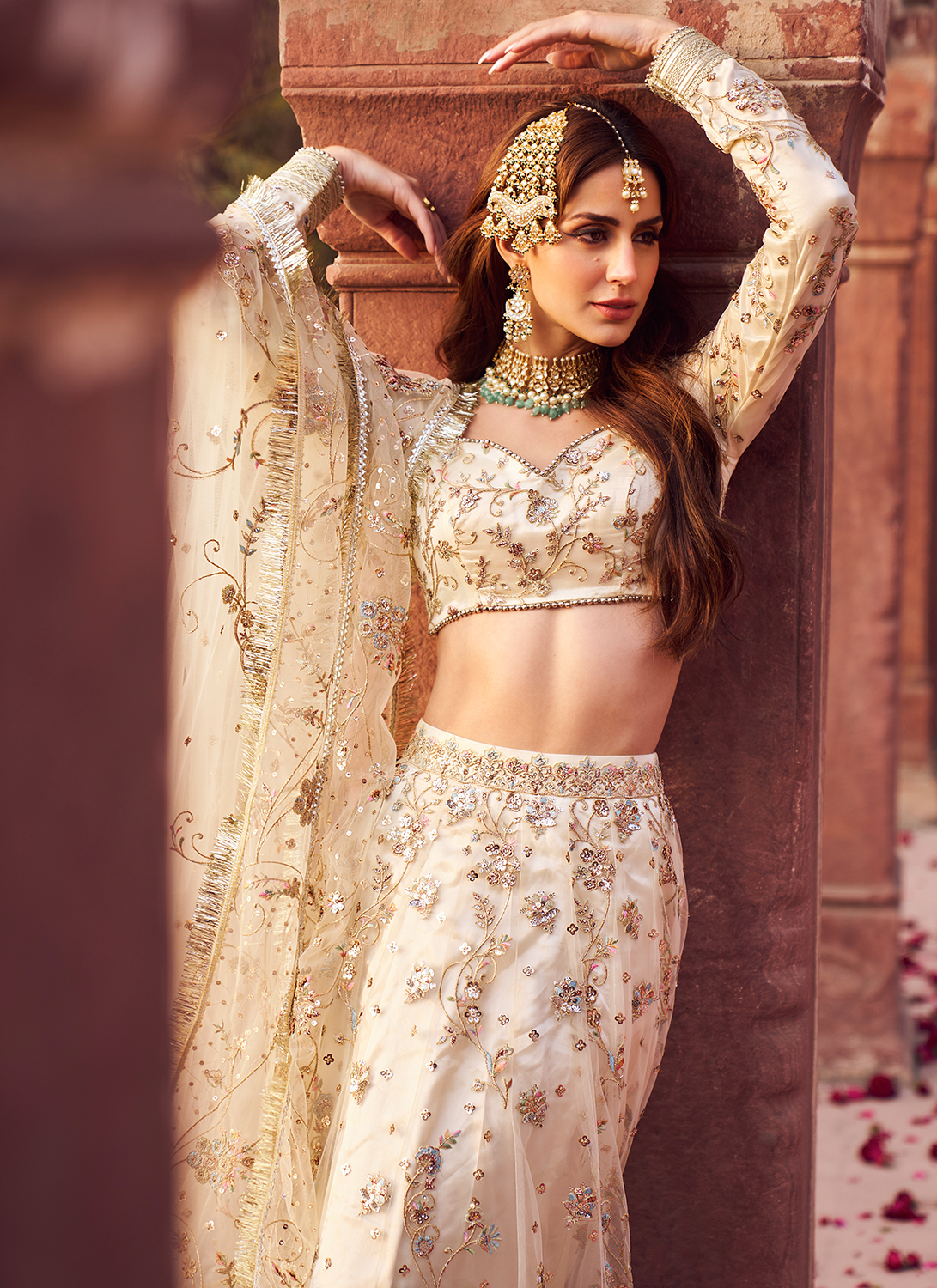 Off White Multicolor Embroidered Lehenga