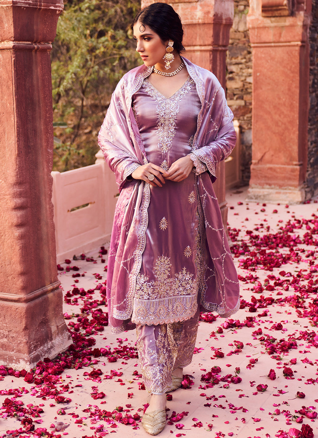 Dusty Purple Embroidered Palazzo Suit