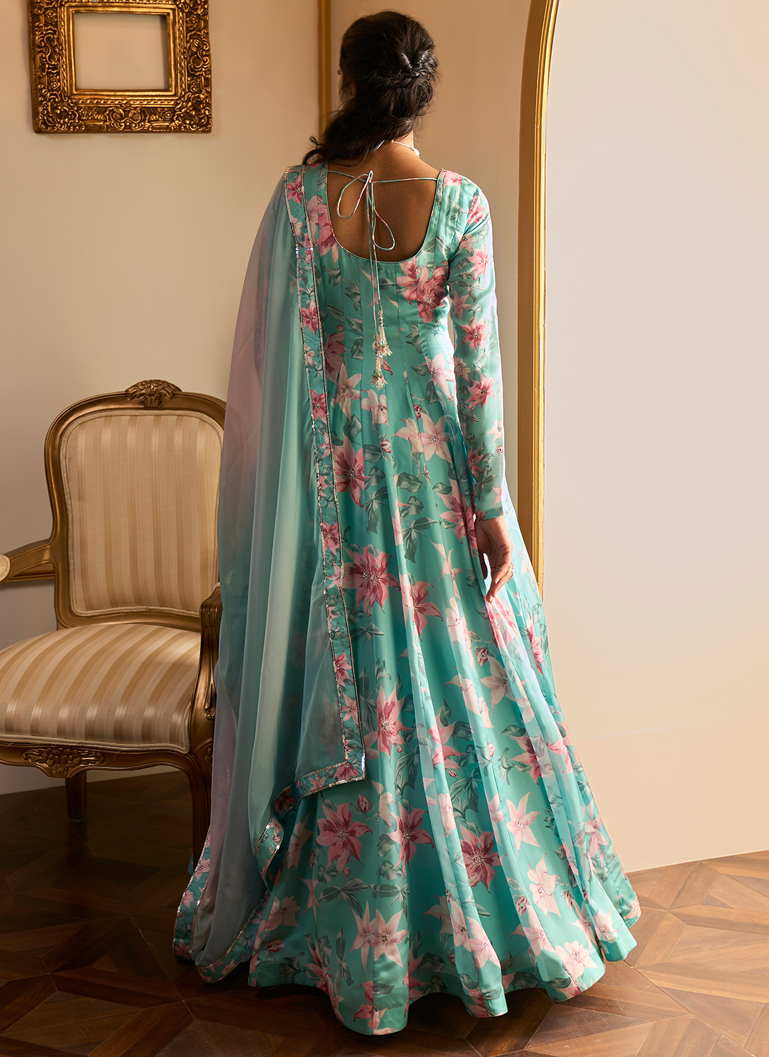 Light Blue Floral Printed Anarkali