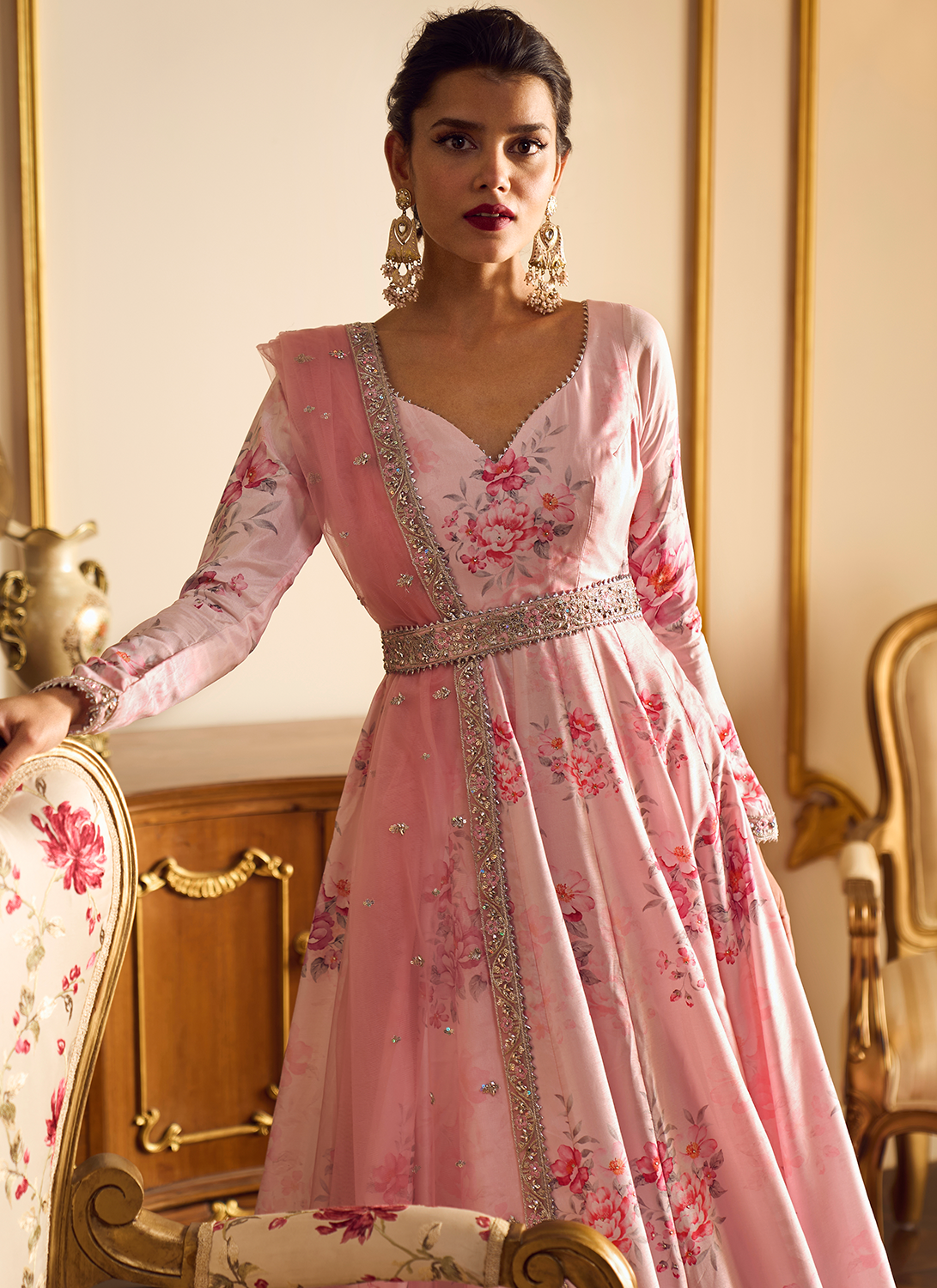 Light Pink Floral Printed Anarkali