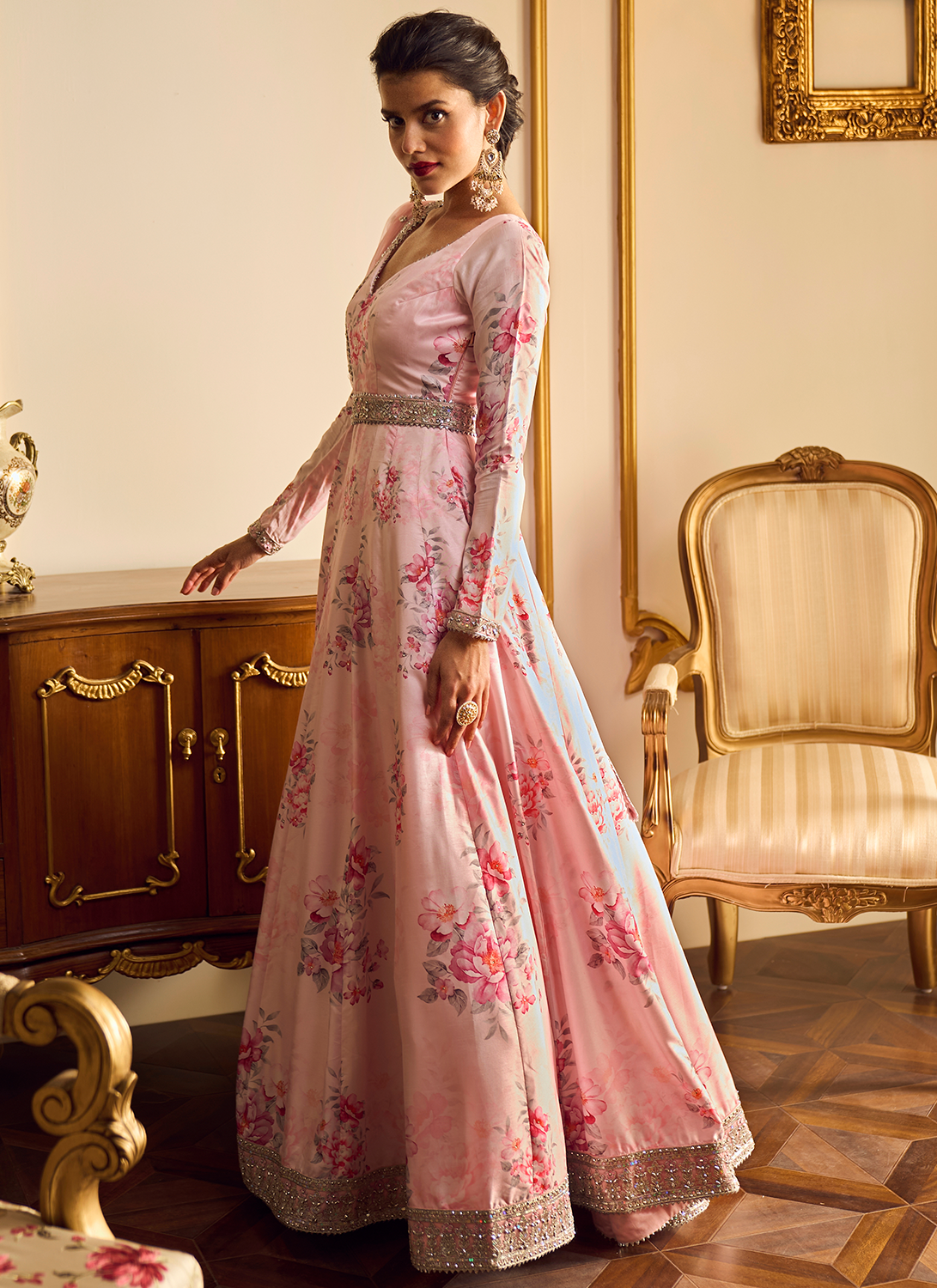 Light Pink Floral Printed Anarkali