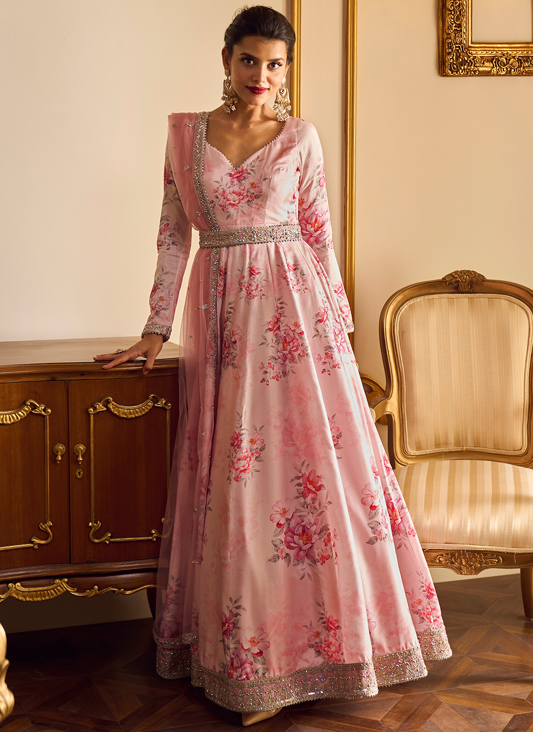 Light Pink Floral Printed Anarkali