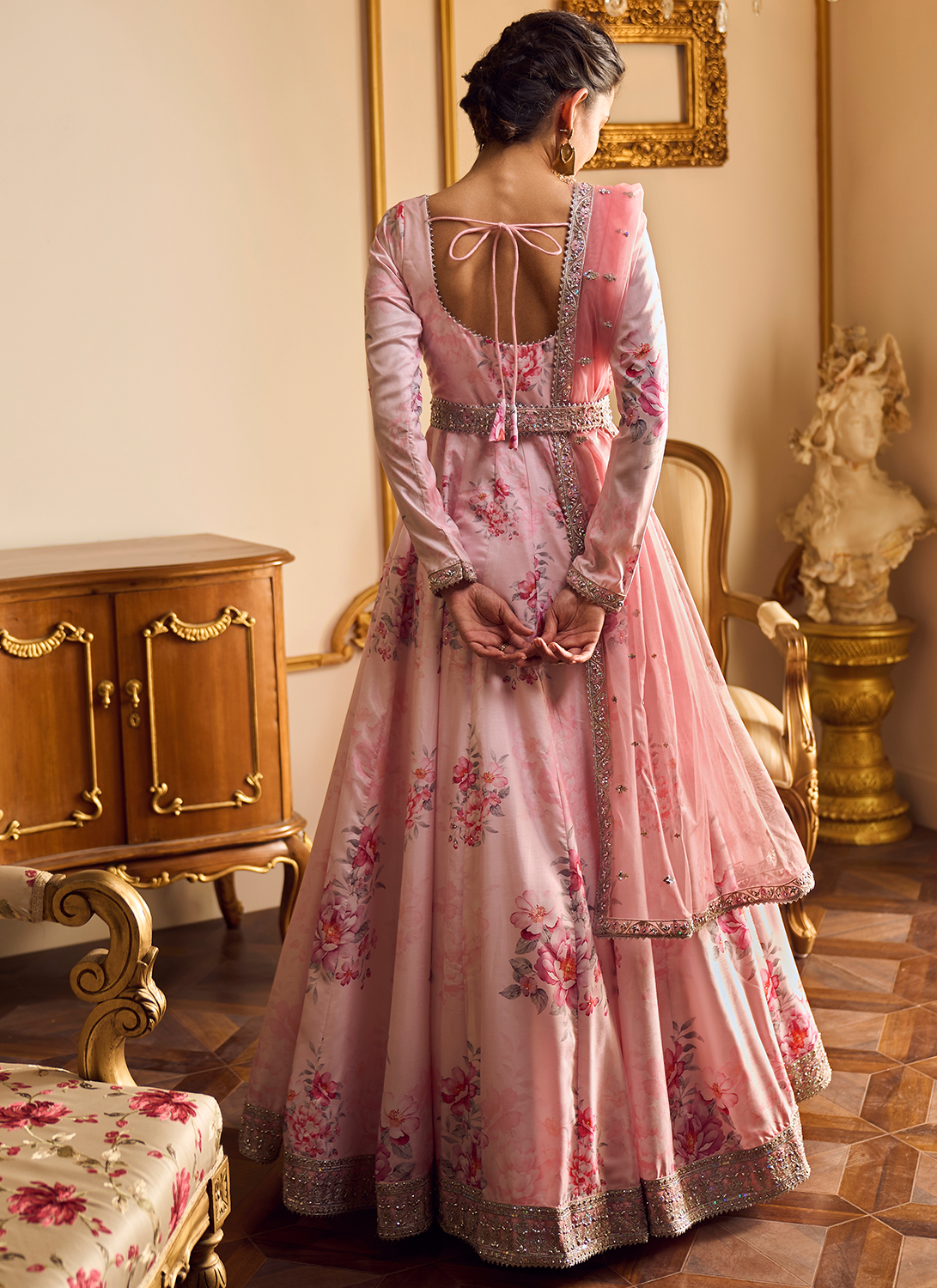 Light Pink Floral Printed Anarkali