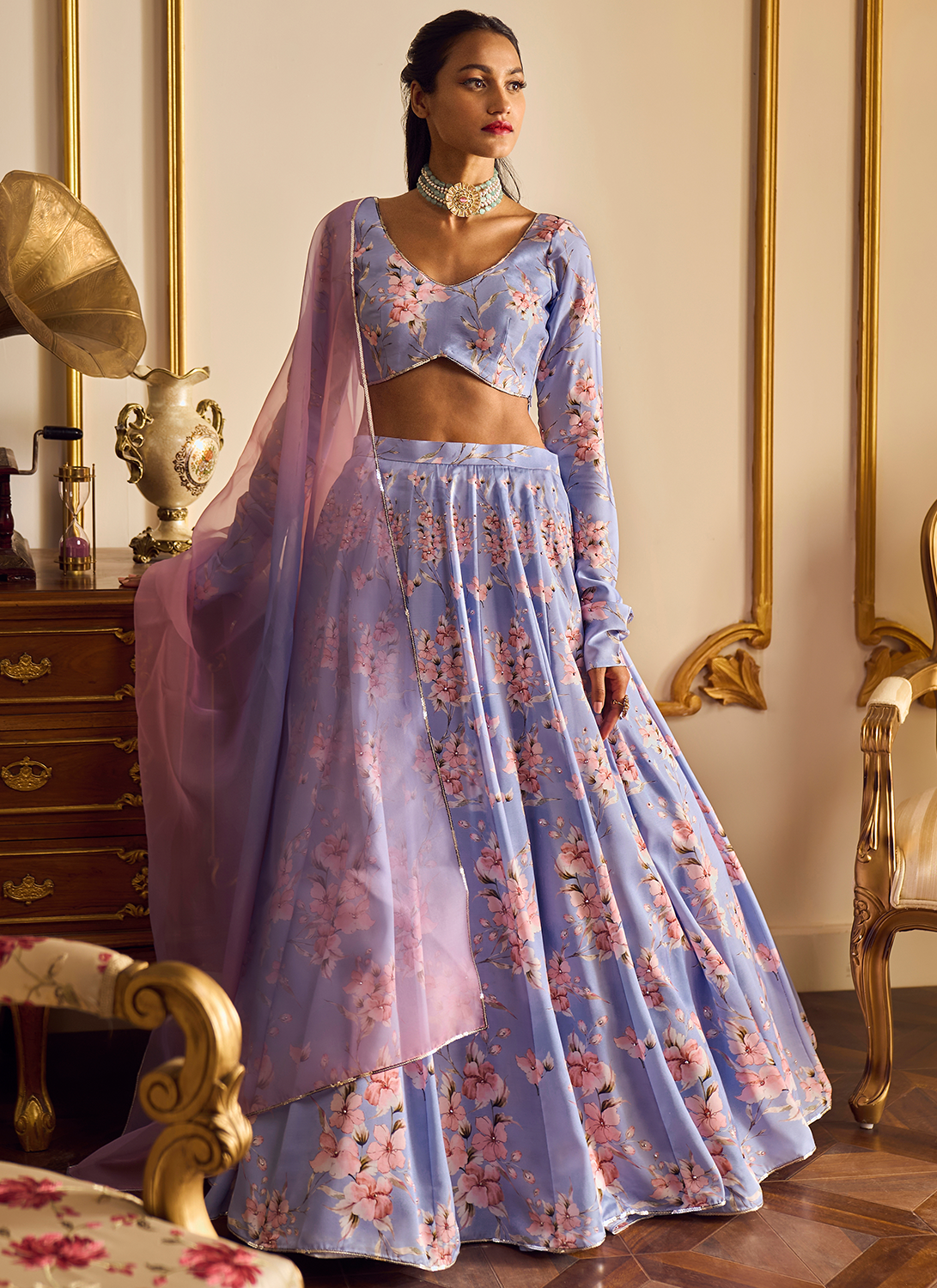 Lavender Floral Printed Lehenga