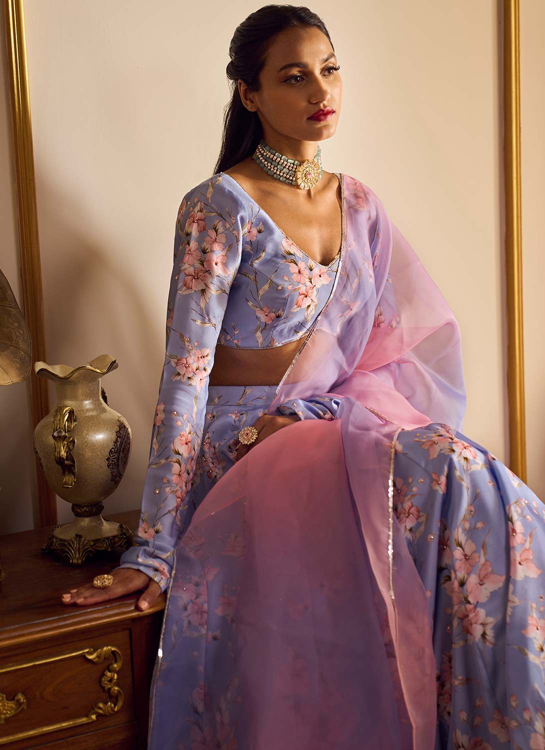 Lavender Floral Printed Lehenga