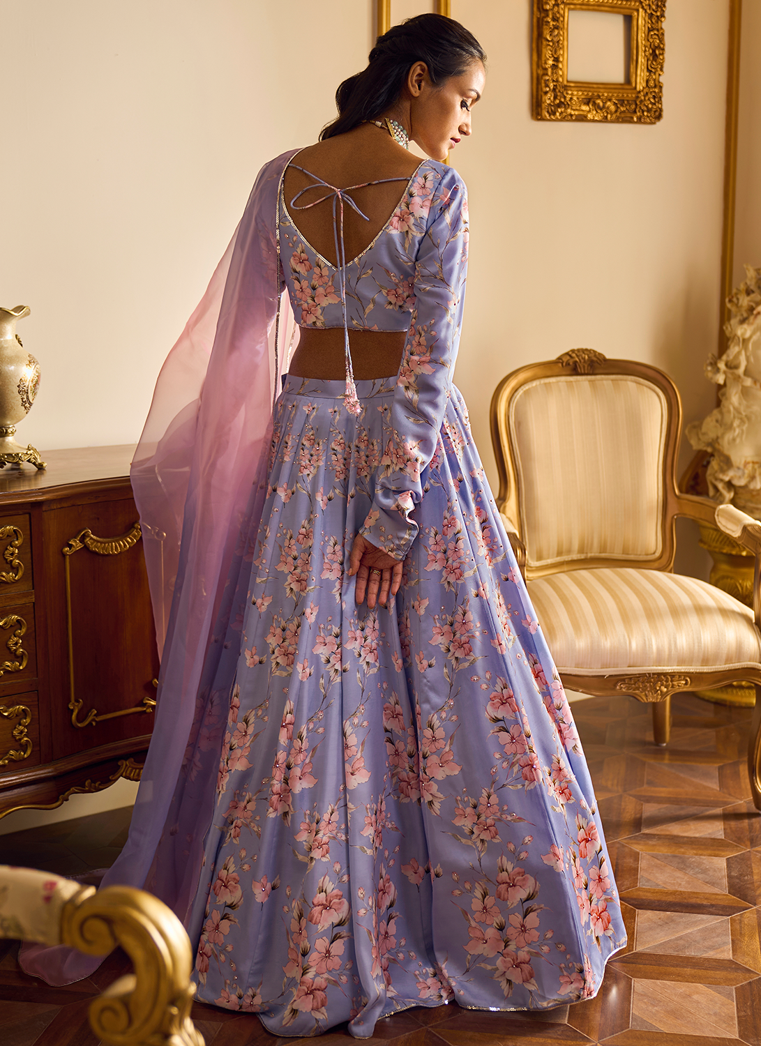 Lavender Floral Printed Lehenga