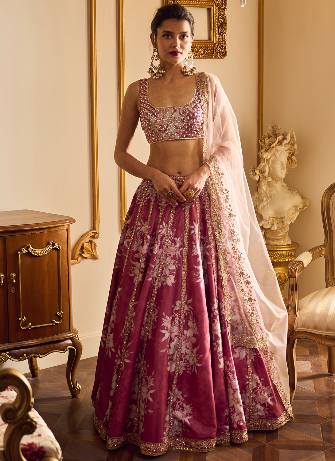 Maroon Floral Printed Lehenga