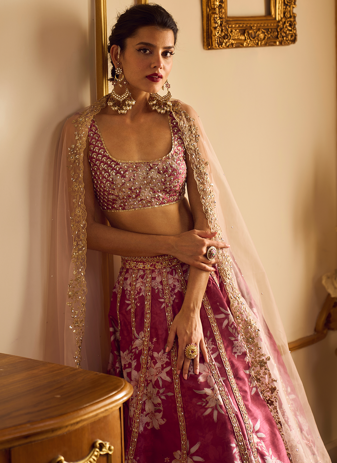 Maroon Floral Printed Lehenga