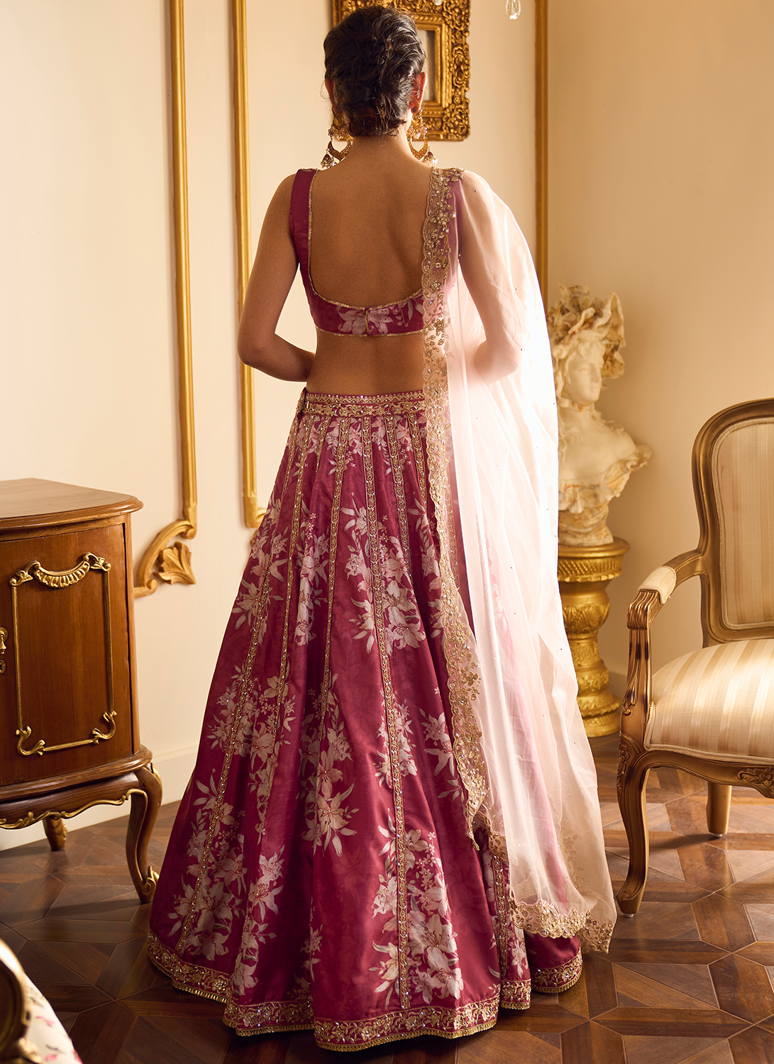 Maroon Floral Printed Lehenga - Lashkaraa