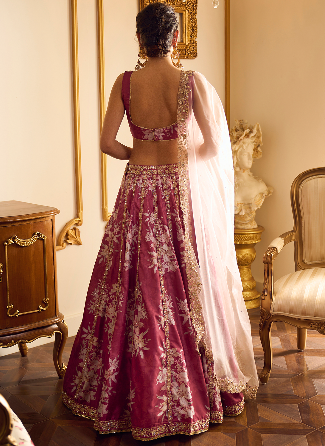 Maroon Floral Printed Lehenga