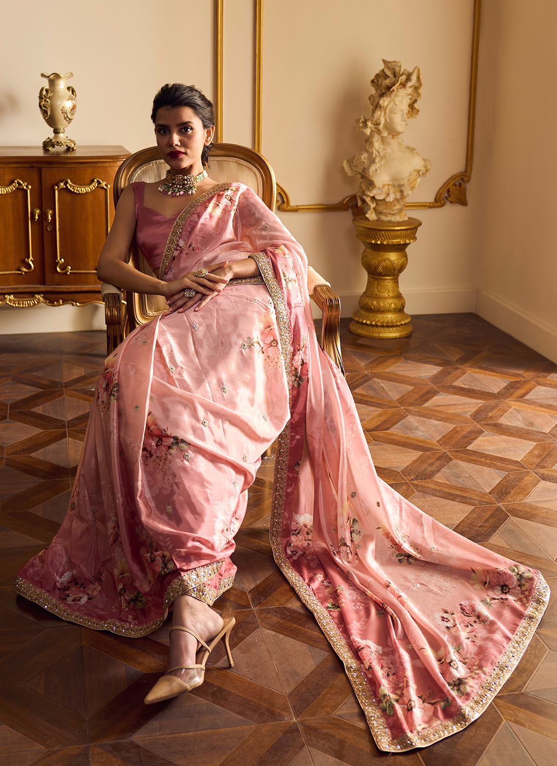 Light Pink Floral Printed Saree