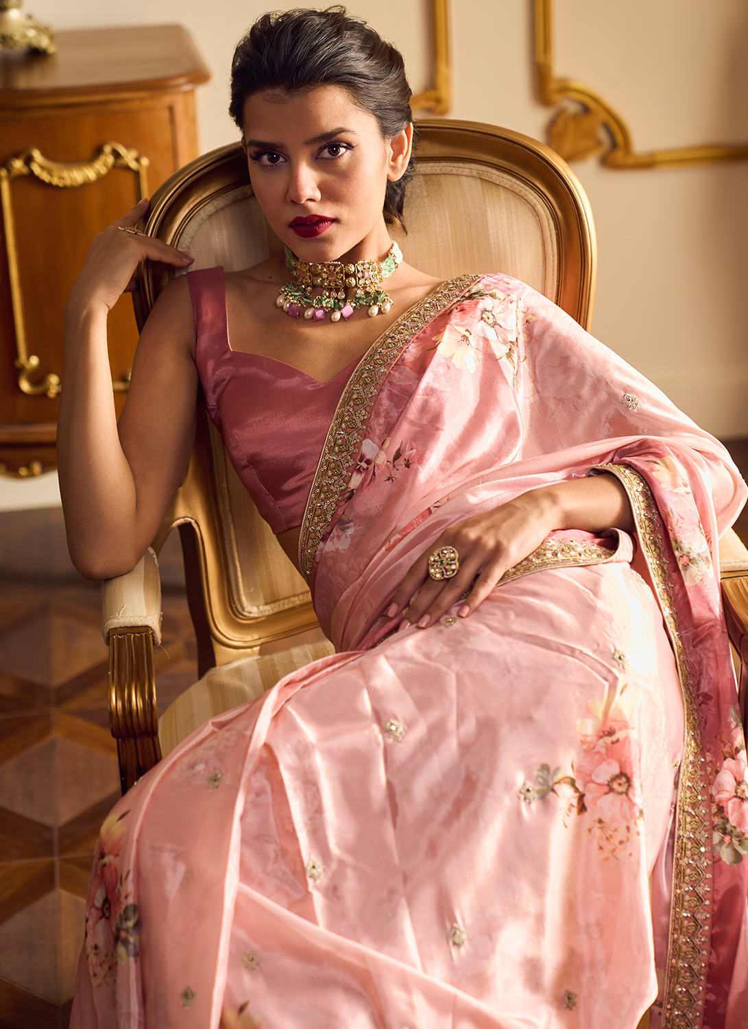 Light Pink Floral Printed Saree