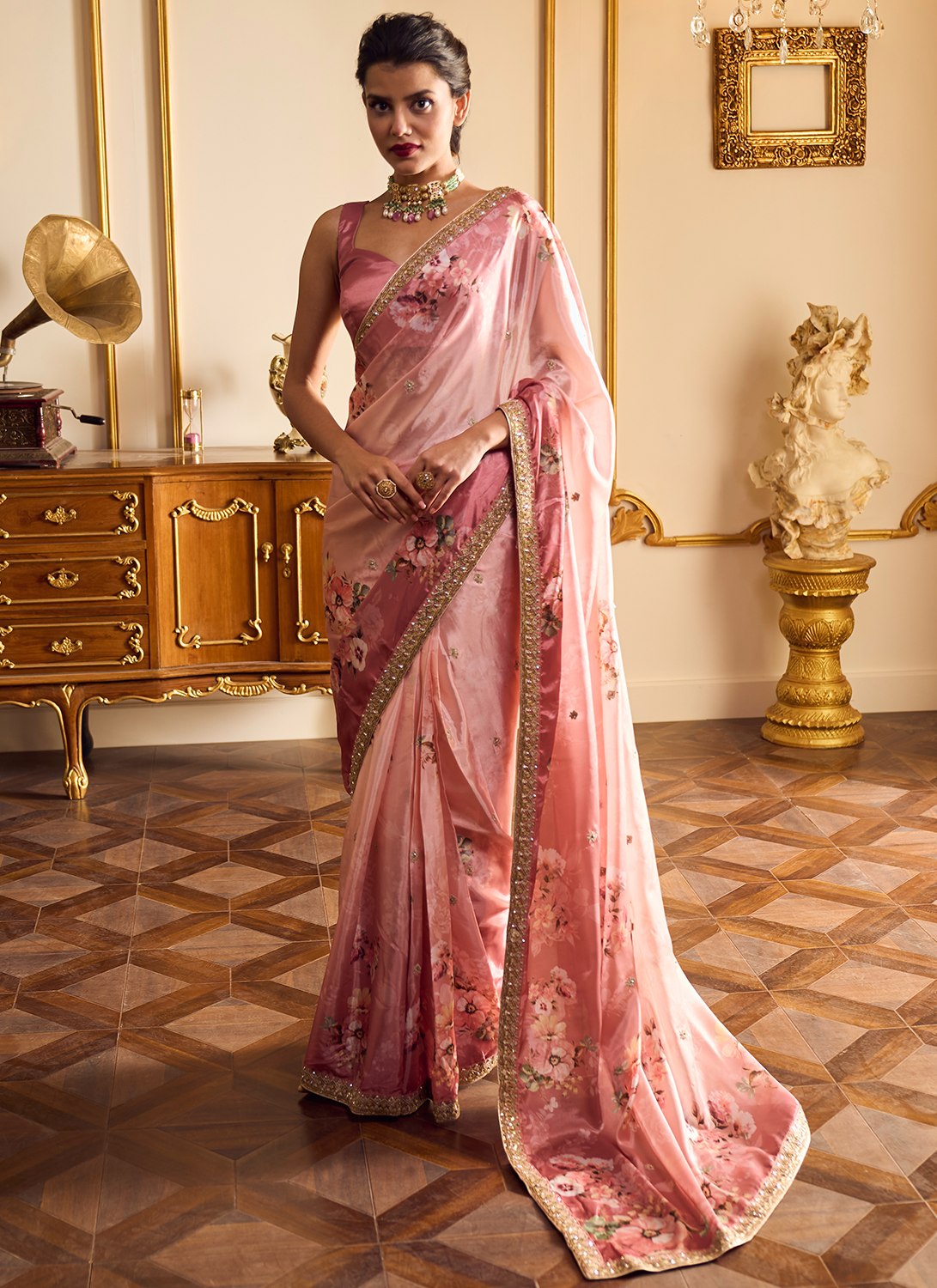 Light Pink Floral Printed Saree