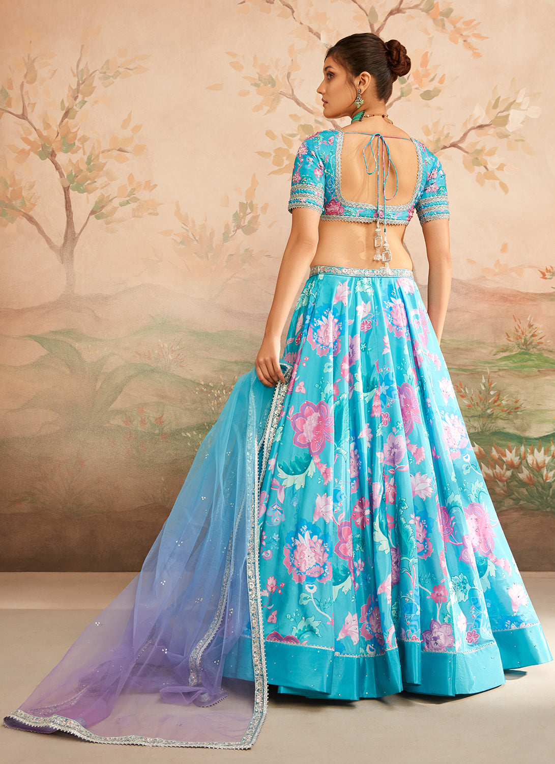 Sky Blue Floral Printed Lehenga