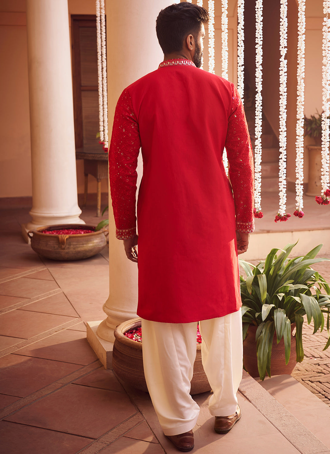 Red Embroidered Kurta Set