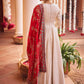 Off White and Red Embroidered Anarkali
