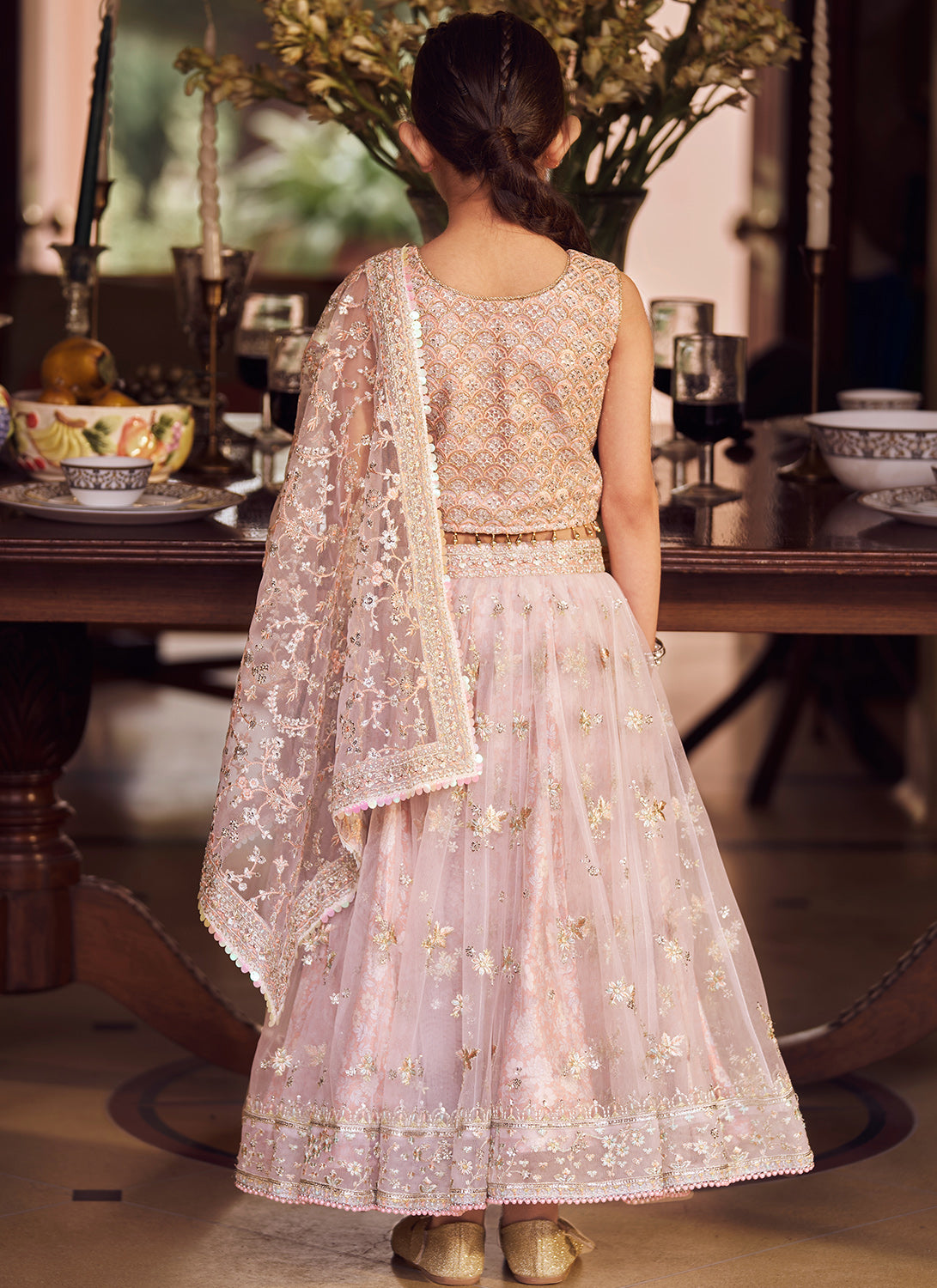 Kids Blush Embroidered Lehenga