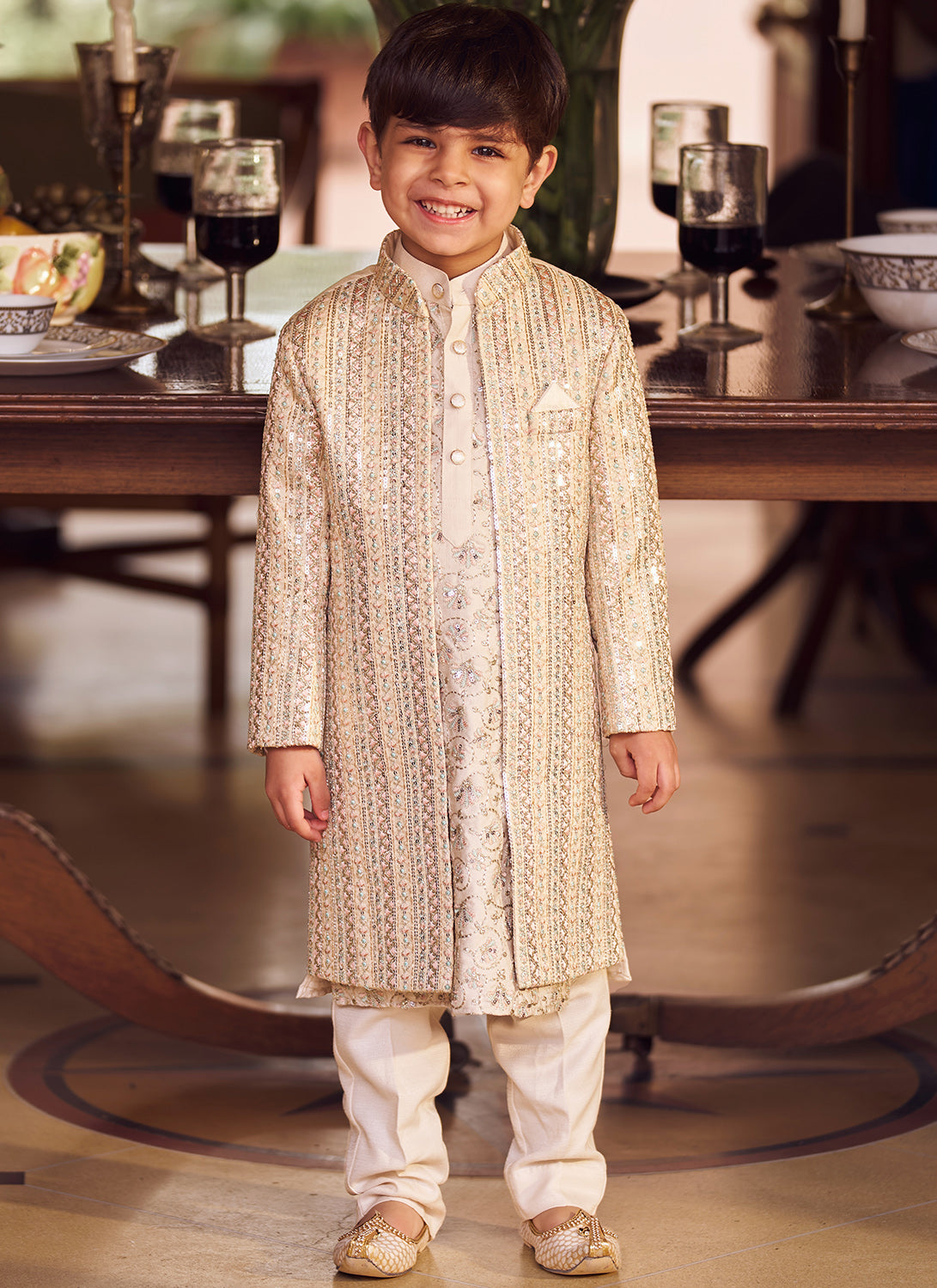 Kids Blush Embroidered Sherwani Set