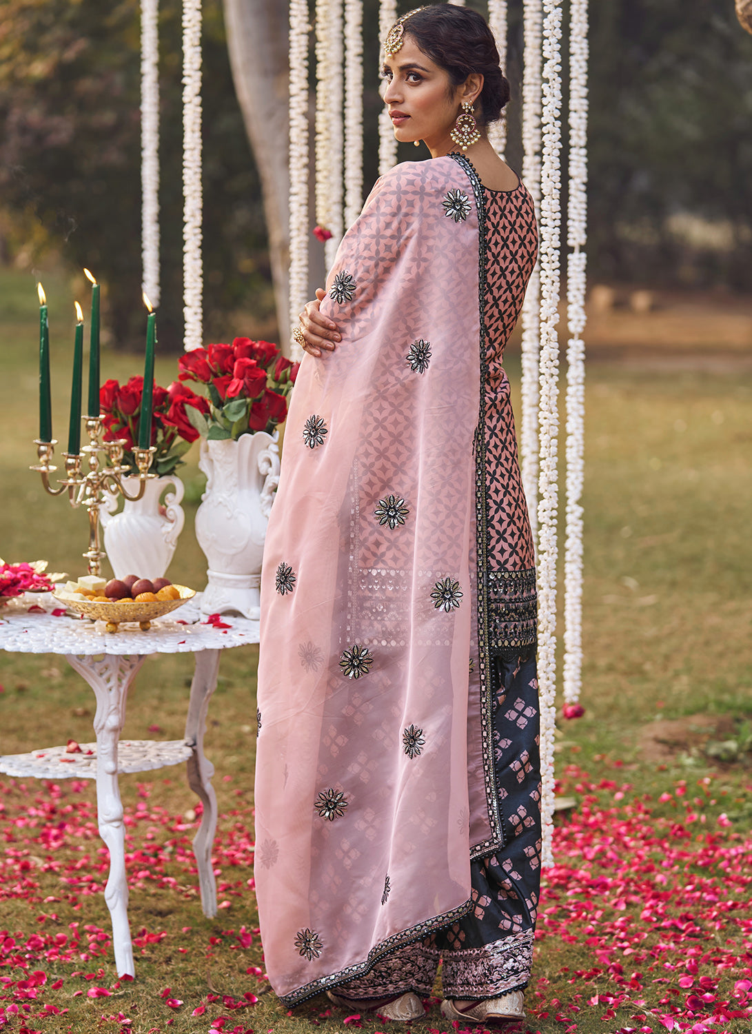 Pink and Black Embroidered Patiala Suit