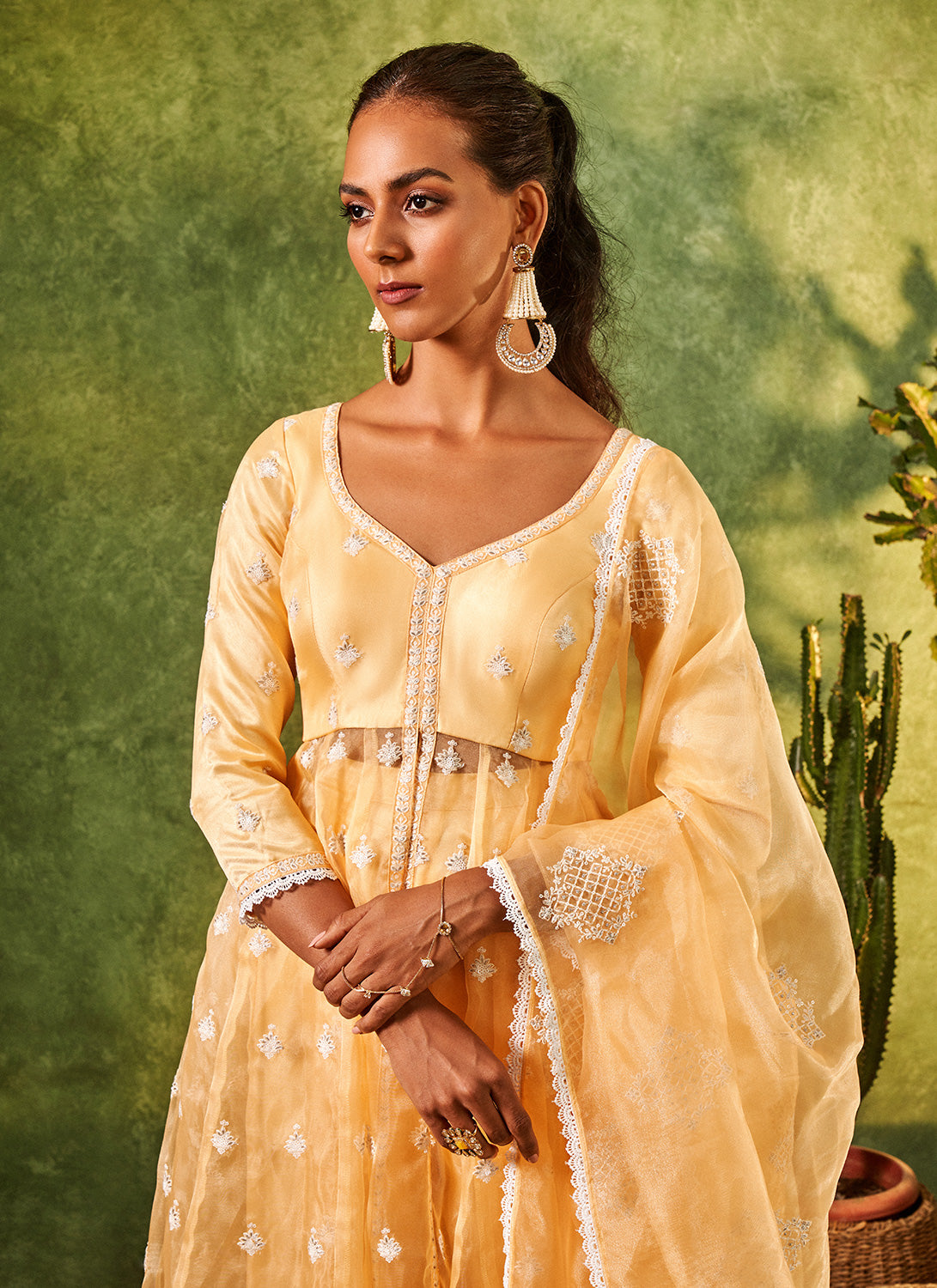 Yellow Embroidered Organza Anarkali