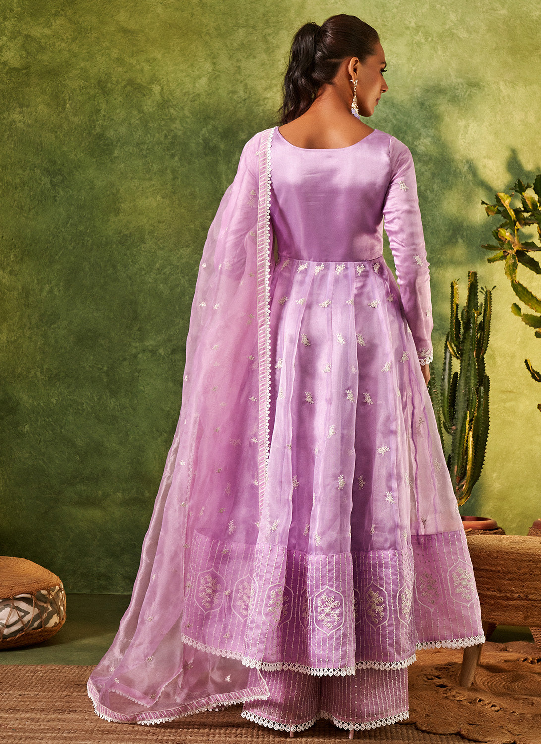 Dusty Lilac Embroidered Organza Anarkali