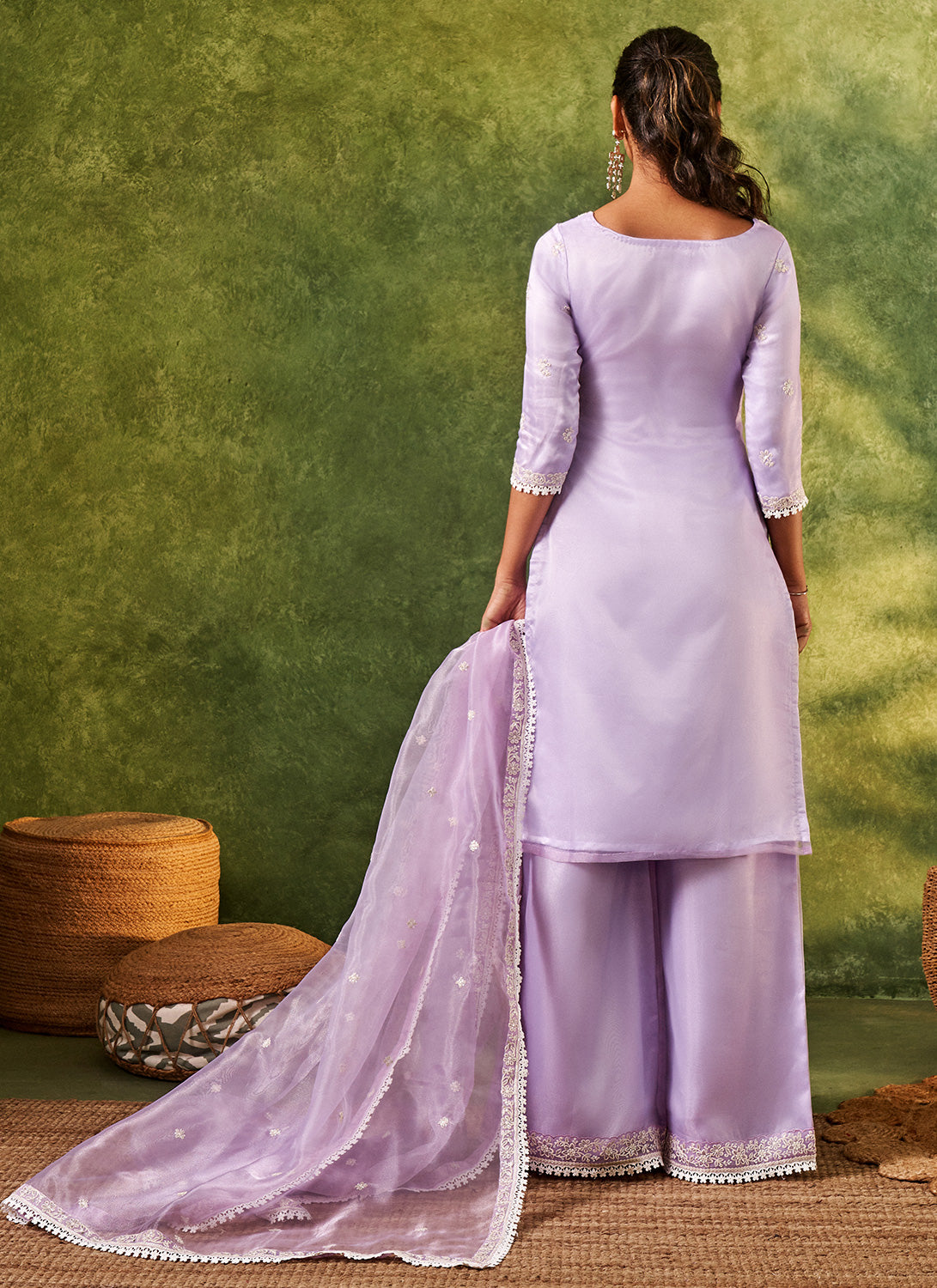 Lavender Embroidered Straight Suit