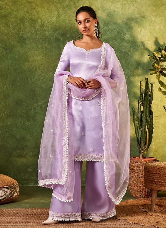 Lavender Embroidered Straight Suit