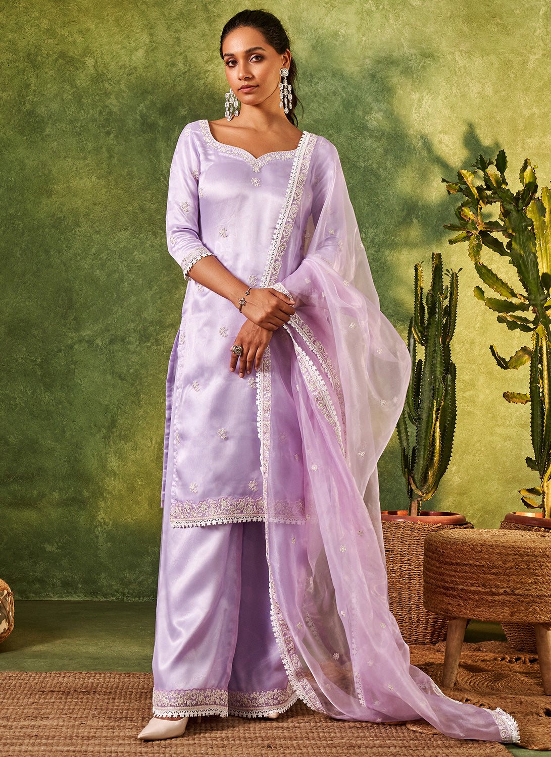 Lavender Embroidered Straight Suit