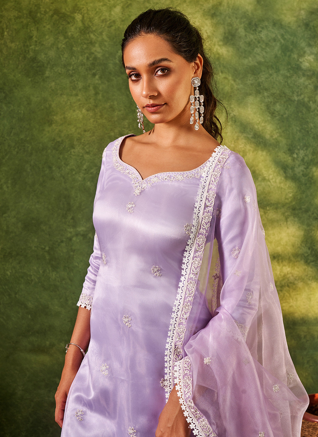 Lavender Embroidered Straight Suit