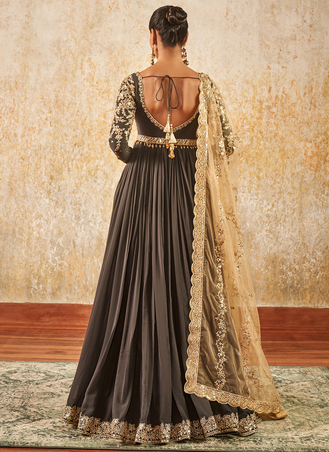 Dark Grey Embroidered Anarkali
