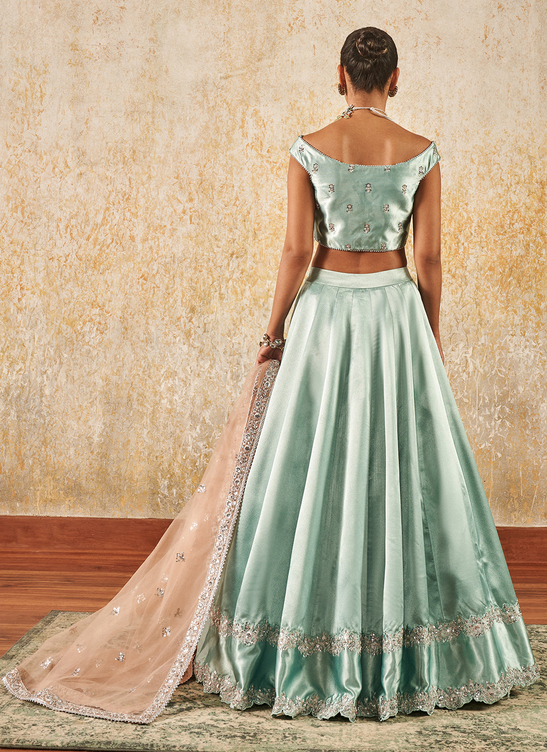 Light Teal Embroidered Lehenga