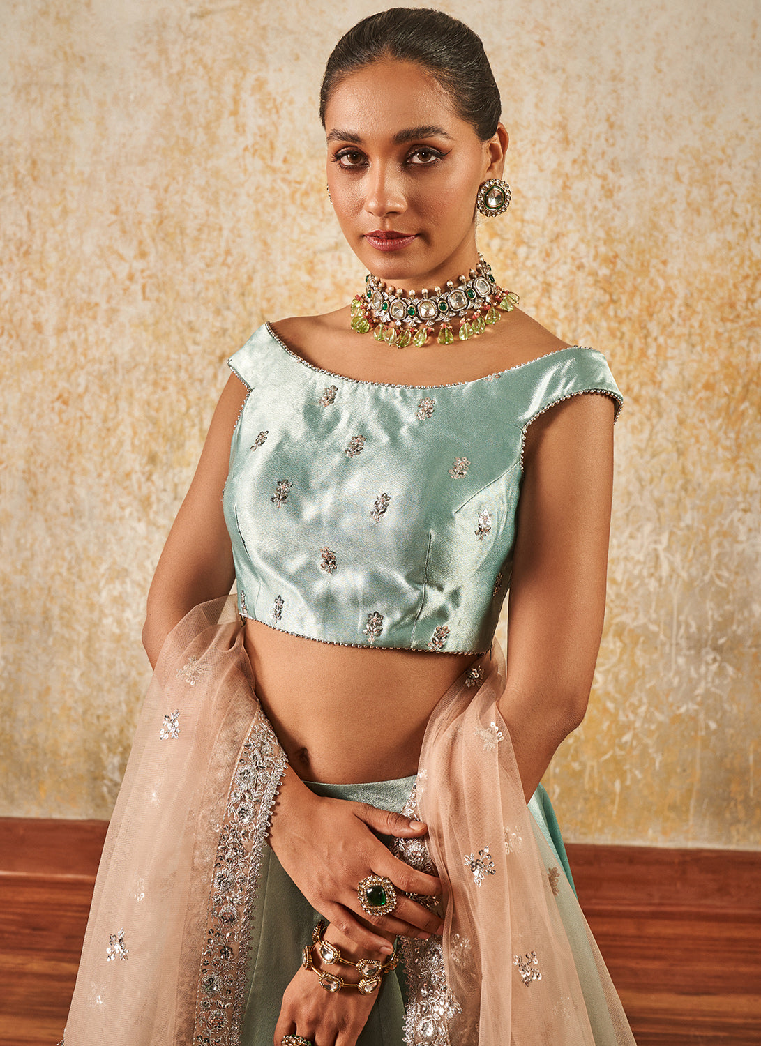 Light Teal Embroidered Lehenga