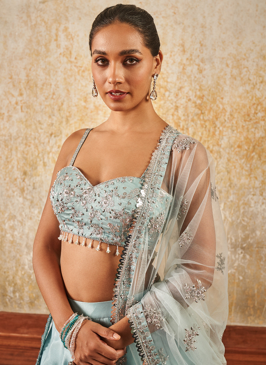 Light Blue Embroidered Lehenga