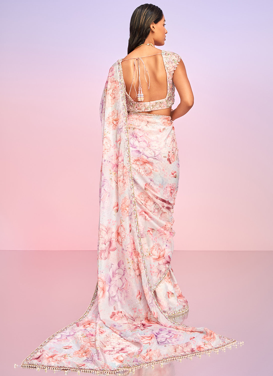 Light Pink Floral Embellished Saree