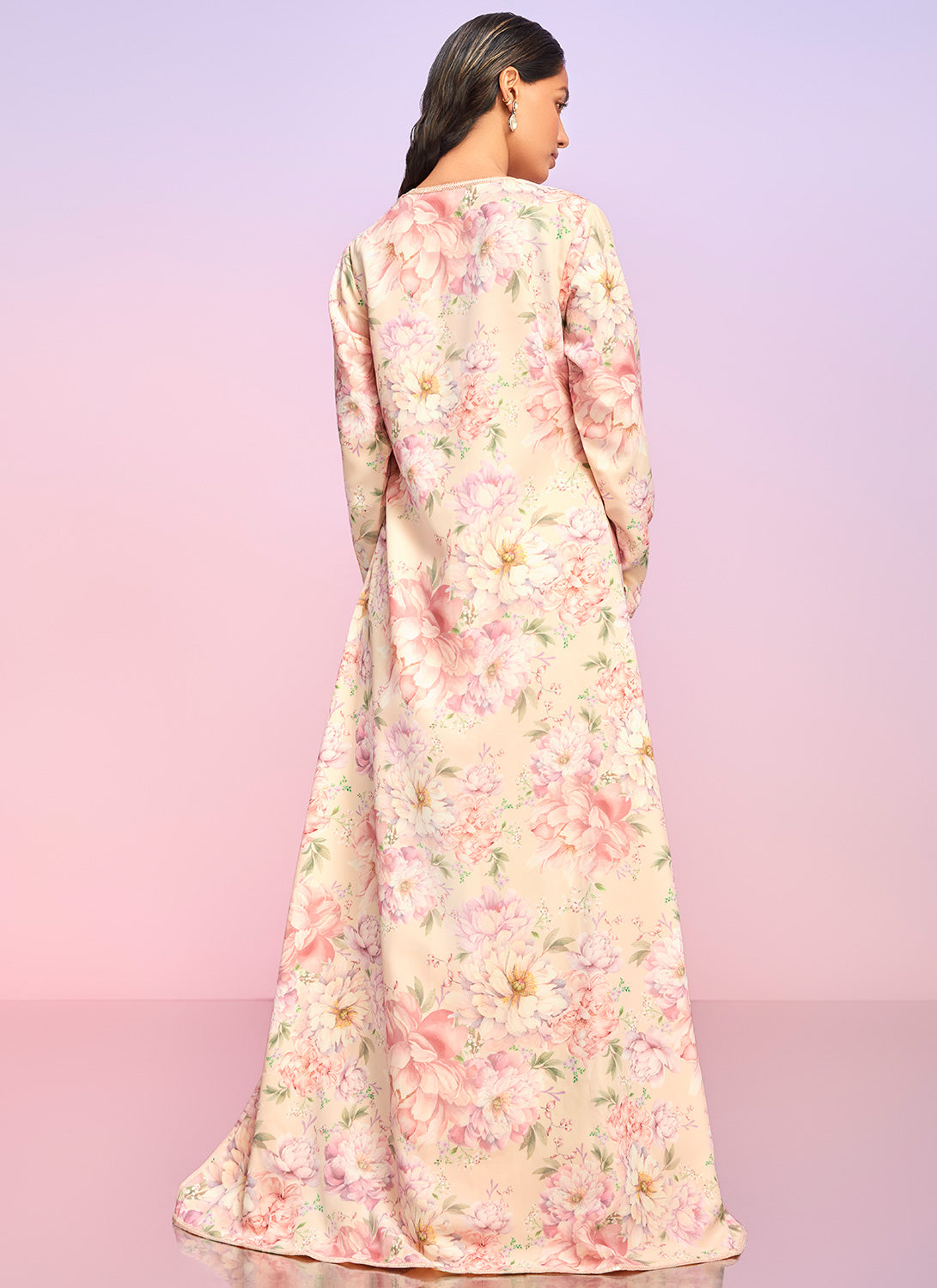 Light Peach Floral Embellished Crop Jacket Set