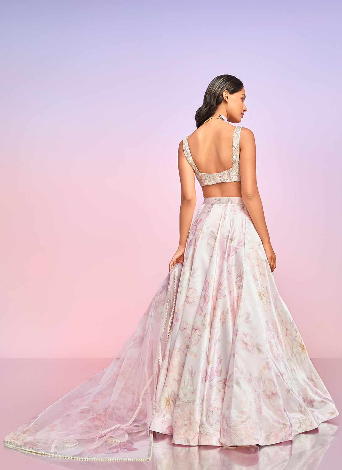 Light Pink Multicolor Floral Embellished Lehenga