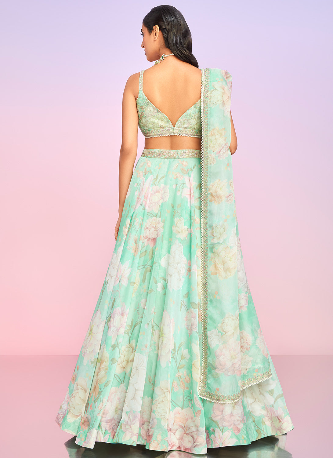Mint Floral Embellished Lehenga