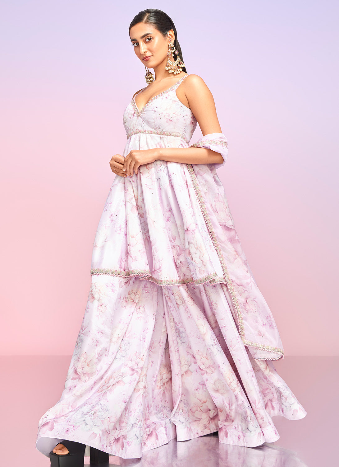 Dusty Pink Floral Embellished Sharara