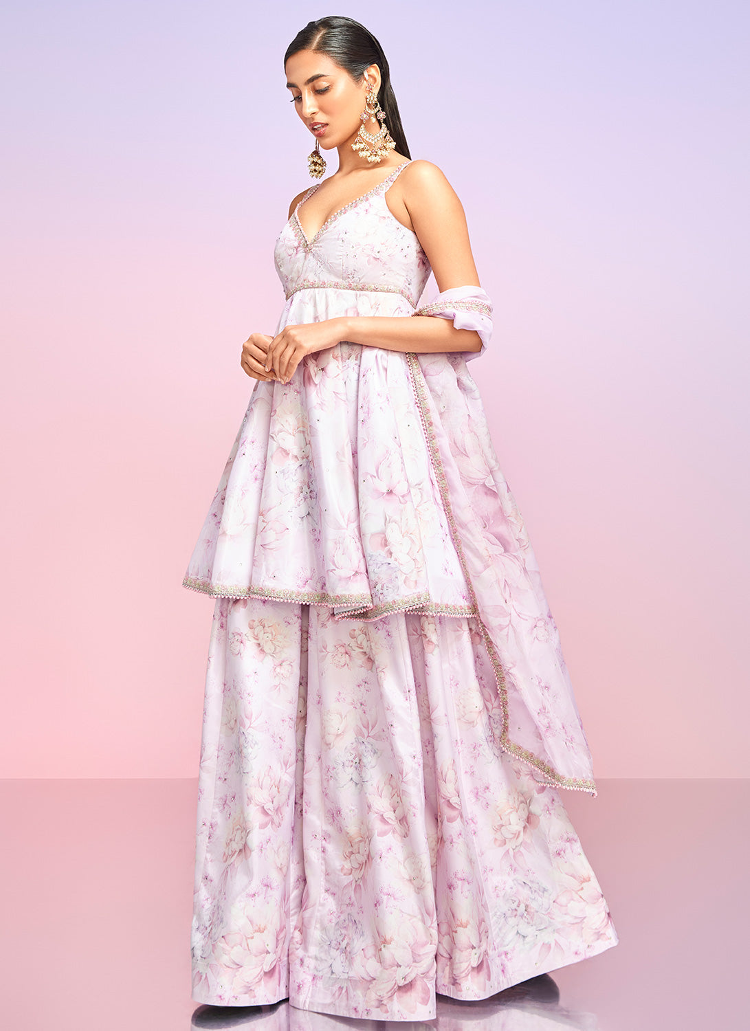 Dusty Pink Floral Embellished Sharara