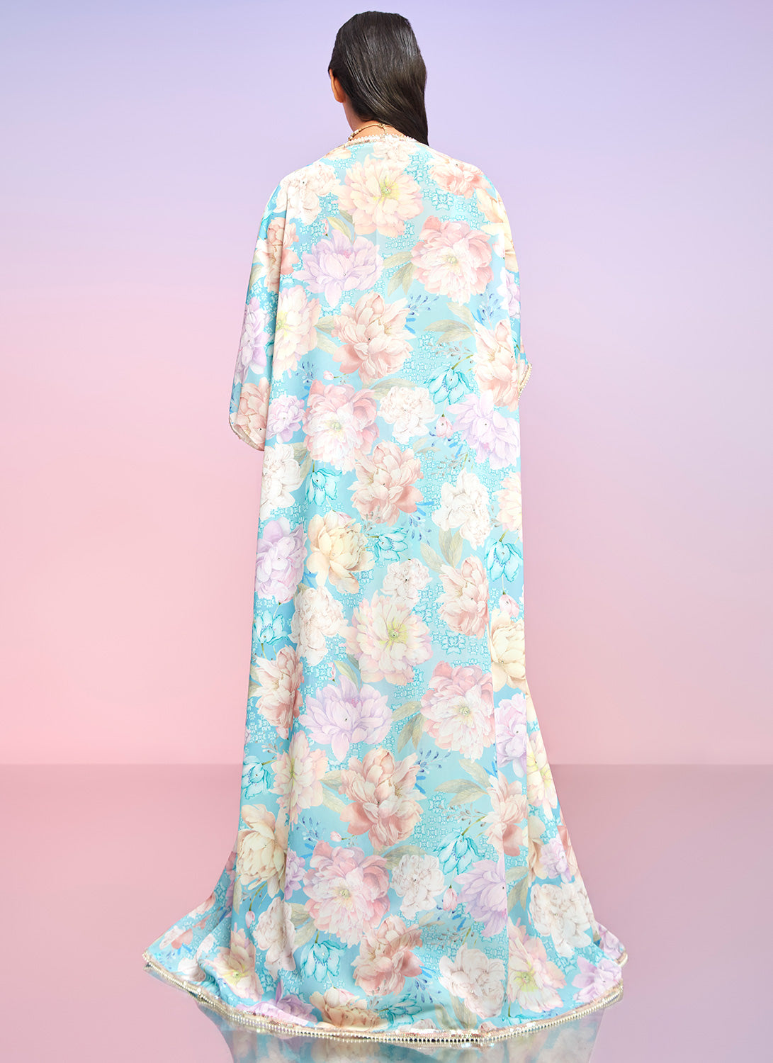 Light Blue Multicolor Embellished Crop Jacket Set