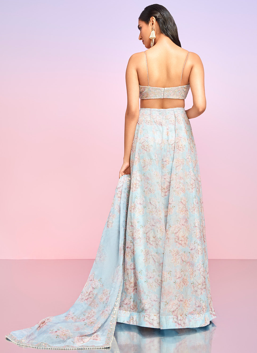 Dusty Blue Embellished Crop Sharara Suit