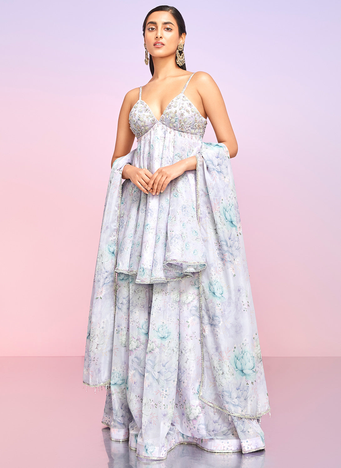 Purple Floral Embellished Sharara