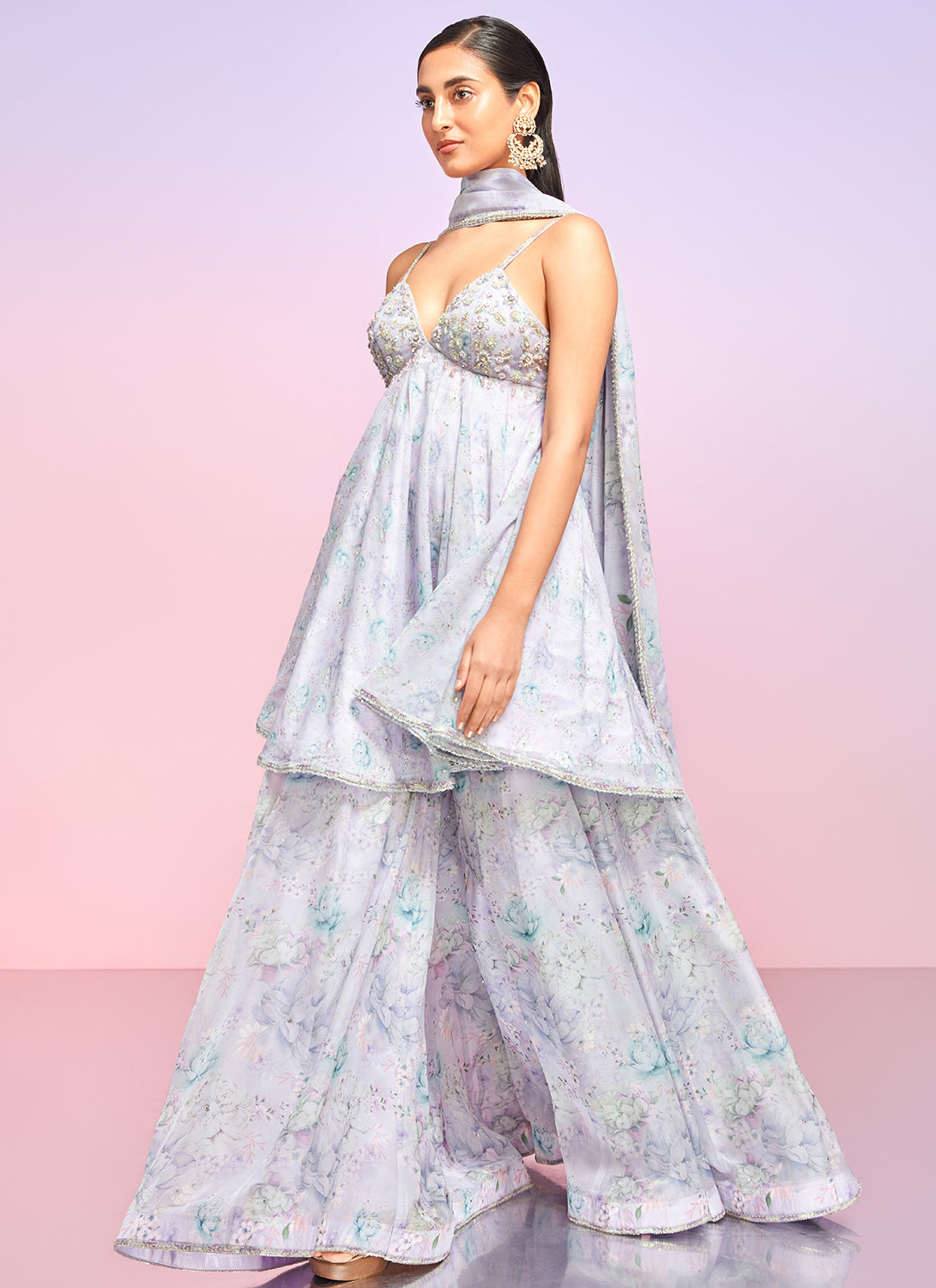 Purple Floral Embellished Sharara
